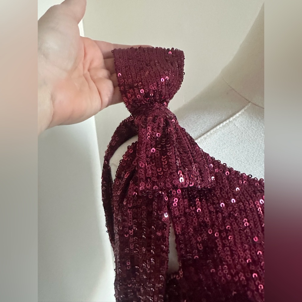CeCe Burgundy Sequin Top- X-Small - Picture 6 of 11